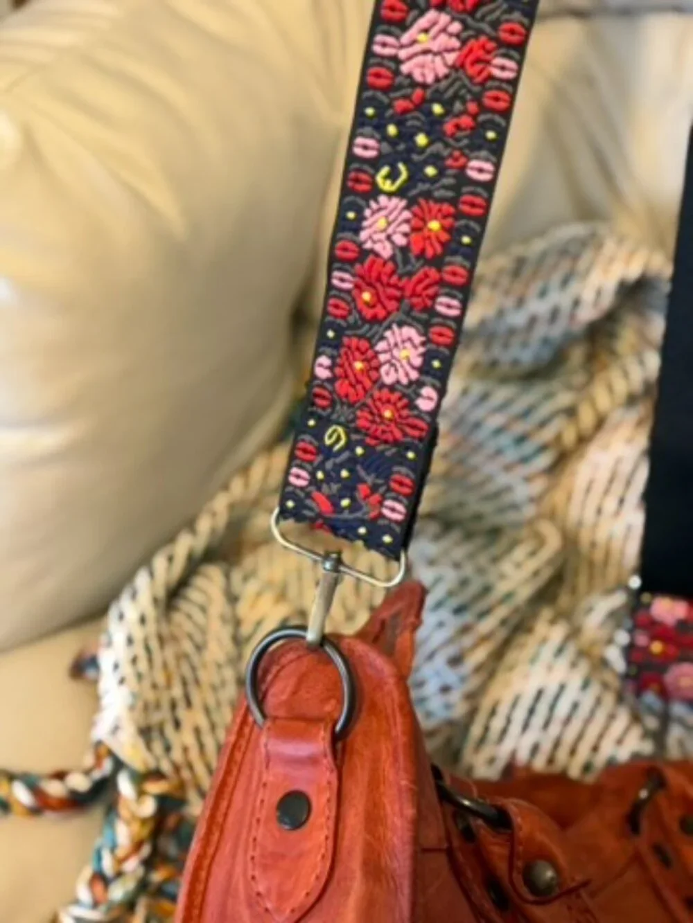 Frye Melissa Washed Leather Satchel Burnt Orange Boho Embroidered Strap EUC